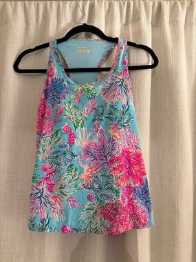 Lilly Pulitzer Luxletic Asana Bra Tank in Celestial Blue Cay to My Heart size S